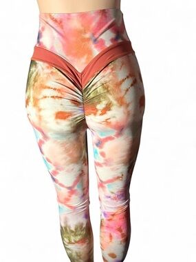 CLS Tie-Dye High-Waist Scrunch Leggings - Pink Orange Blend